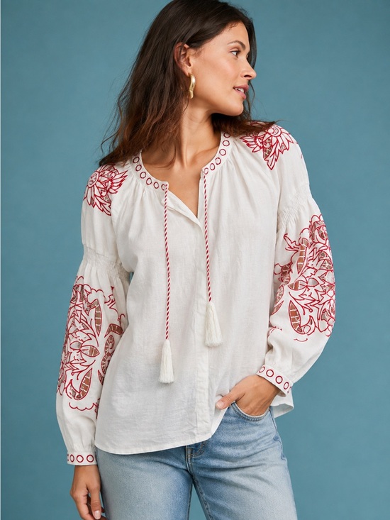 Anthropologie Tops - Anthropologie x RD + KOKO Linen blend Peasant Top